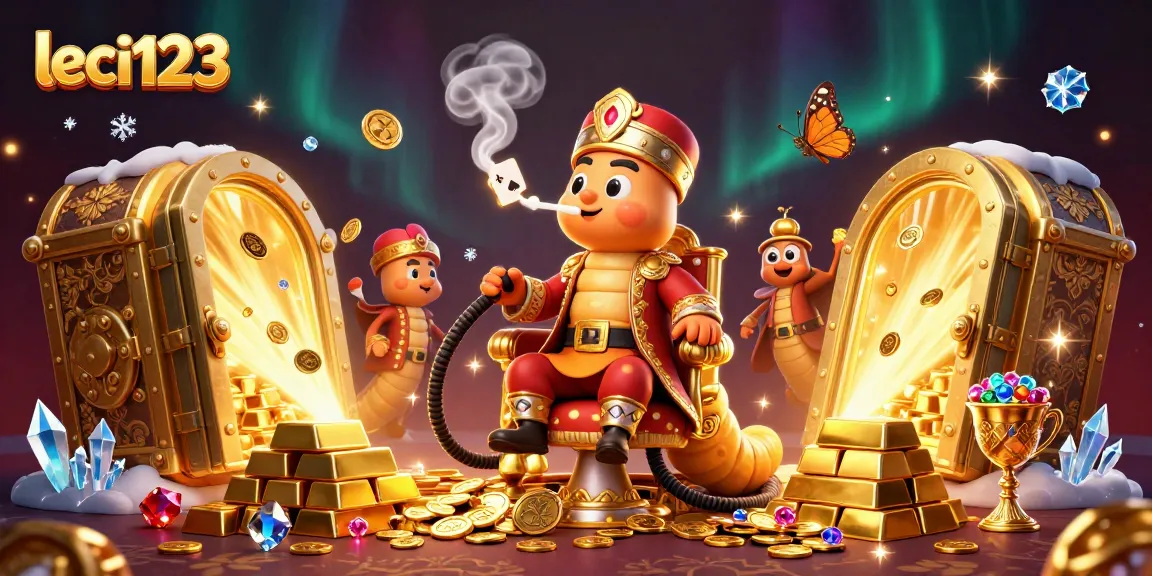 Experience the allure of leci123 with vibrant 3D casino-themed art showcasing poker elements and treasures.