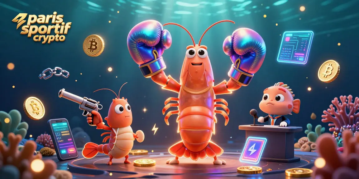 Placer des paris sportifs crypto avec des personnages colorés entourés de pièces de crypto-monnaie brillantes.