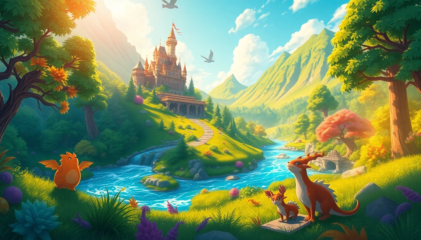 Engage in a vibrant fantasy world of yono game filled with landscapes and mythical creatures.