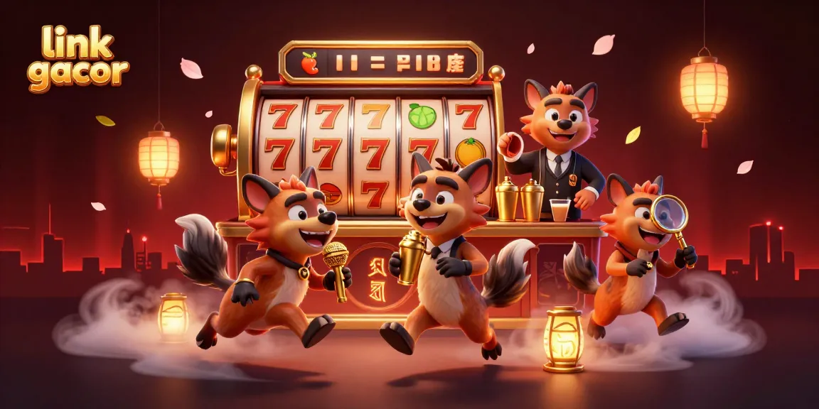 Engage with link gacor and spin slots in a vibrant comedy casino scene with hyenas.