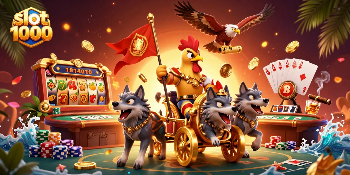 Permainan slot 1000 yang seru dengan simbol keberuntungan dan suasana kasino yang menarik.