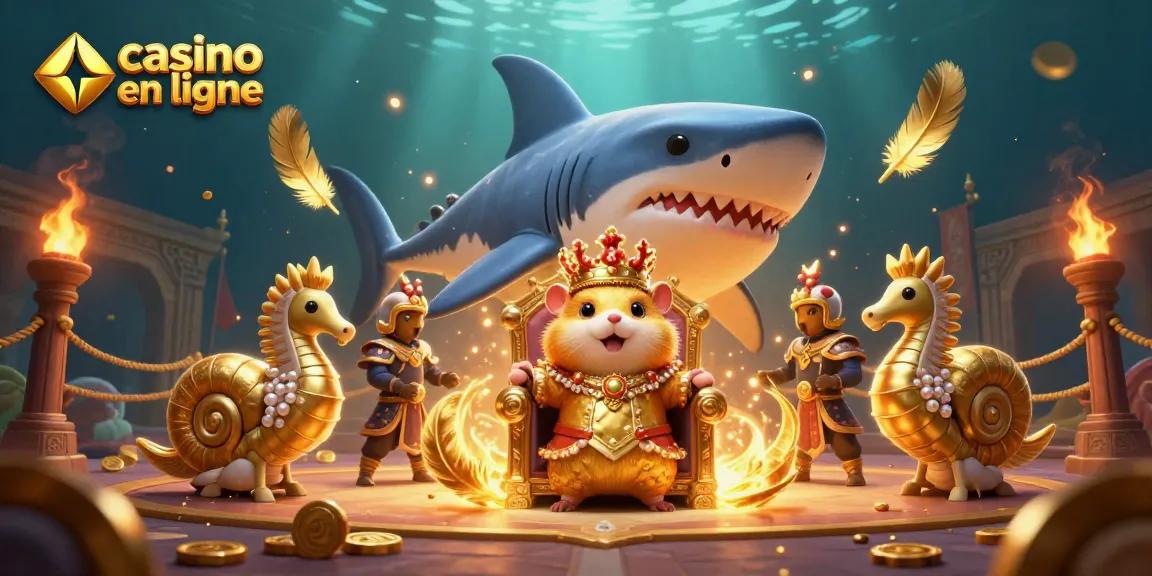 Jouez au casino en ligne avec le roi hamster et ses gardes dans une scène animée.