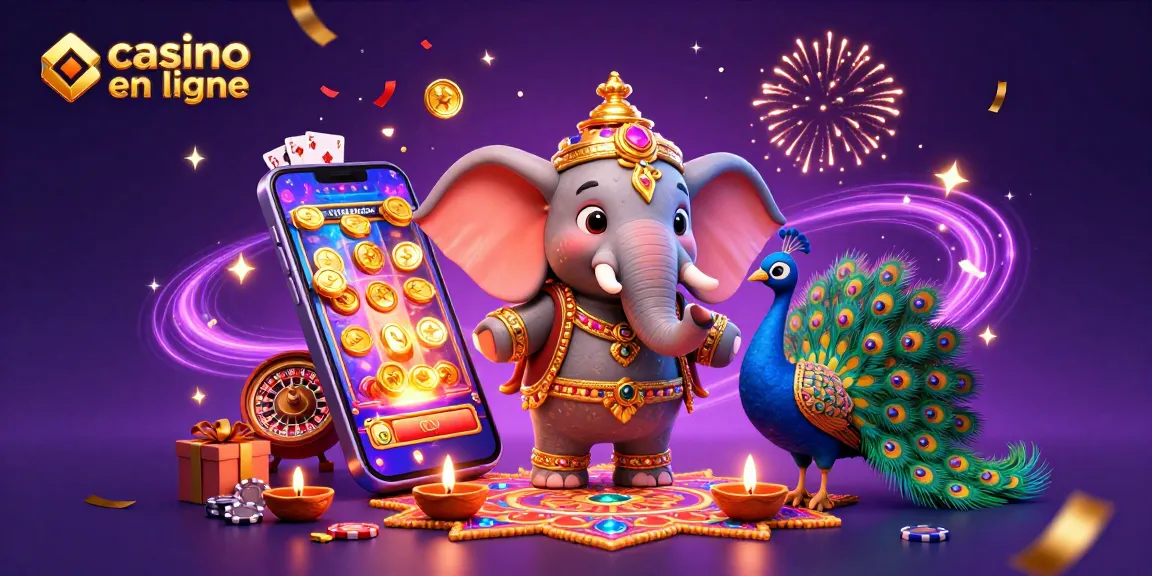 Gagnez au casino en ligne avec un éléphant coloré et des jeux de casino vibrants.