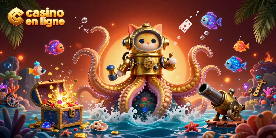 Plongez dans l'univers passionnant des jeux de casino en ligne avec un kraken et un chat explorateur.