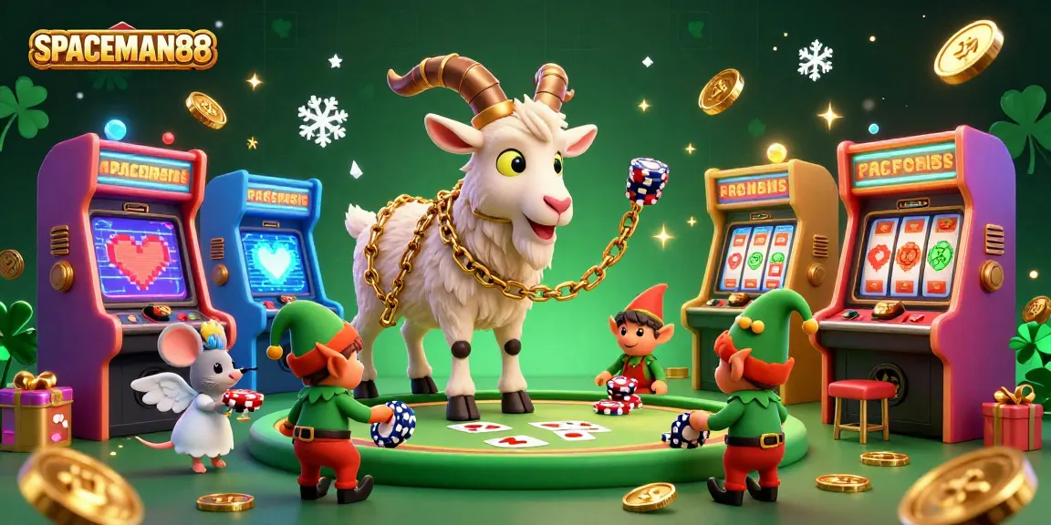 SPACEMAN88 brings festive casino excitement with 3D characters in a vibrant gambling scene.